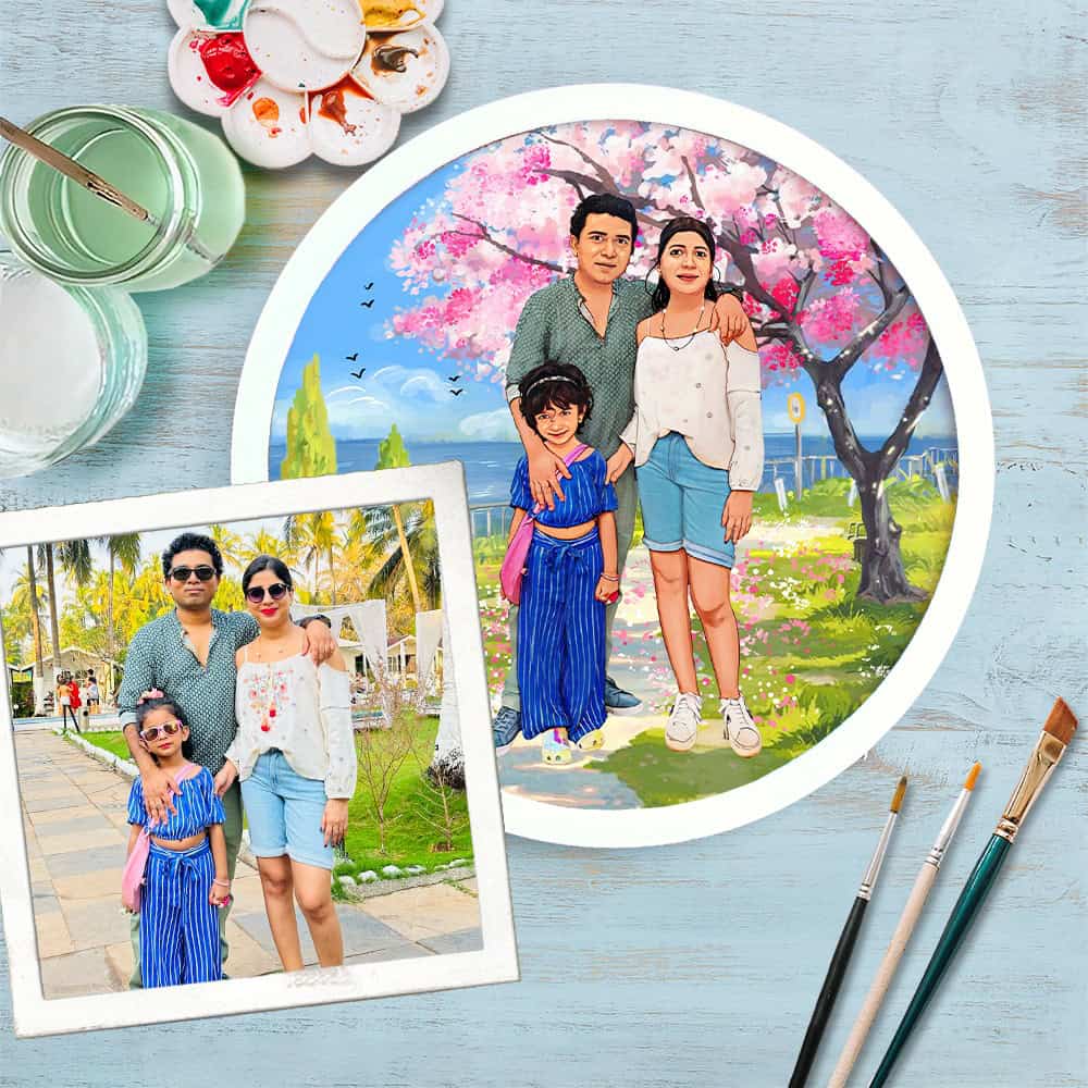 Handpainted Personalized Character Family on Holiday Nameplate - Full frame - rangreli