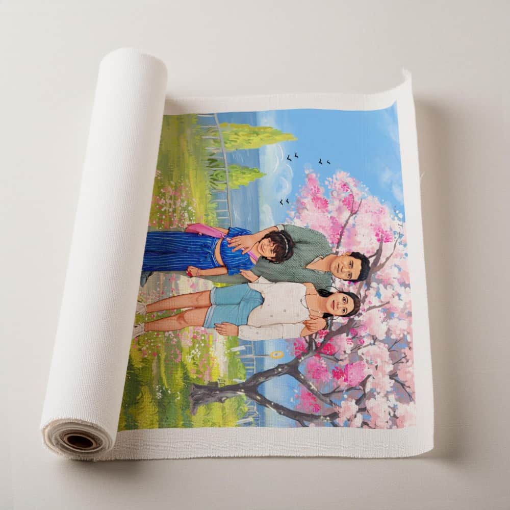 Rectangle Photo based Family Illustration Portrait -  Family under Cherry Blossom - rangreli