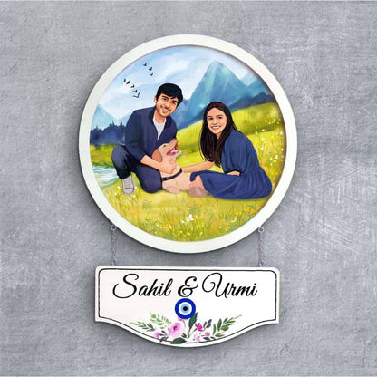 Handpainted Personalized Character Holiday Couple2 Nameplate - Full frame - rangreli