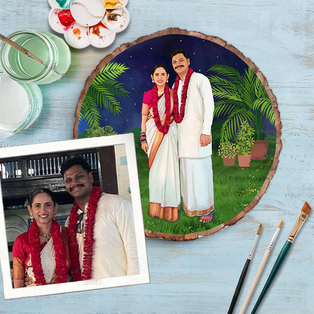 Handpainted Personalized Illustration Bark Nameplate - wedding couple 7 - rangreli