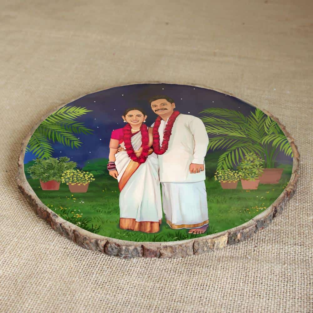 Handpainted Personalized Illustration Bark Nameplate - wedding couple 7 - rangreli