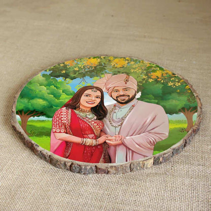 Handpainted Personalized Illustration Bark Nameplate - Wedding Couple 11 - rangreli