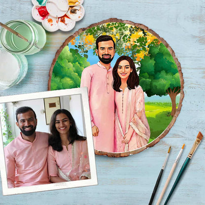 Handpainted Personalized Illustration Bark Nameplate - Wedding Couple 11 - rangreli