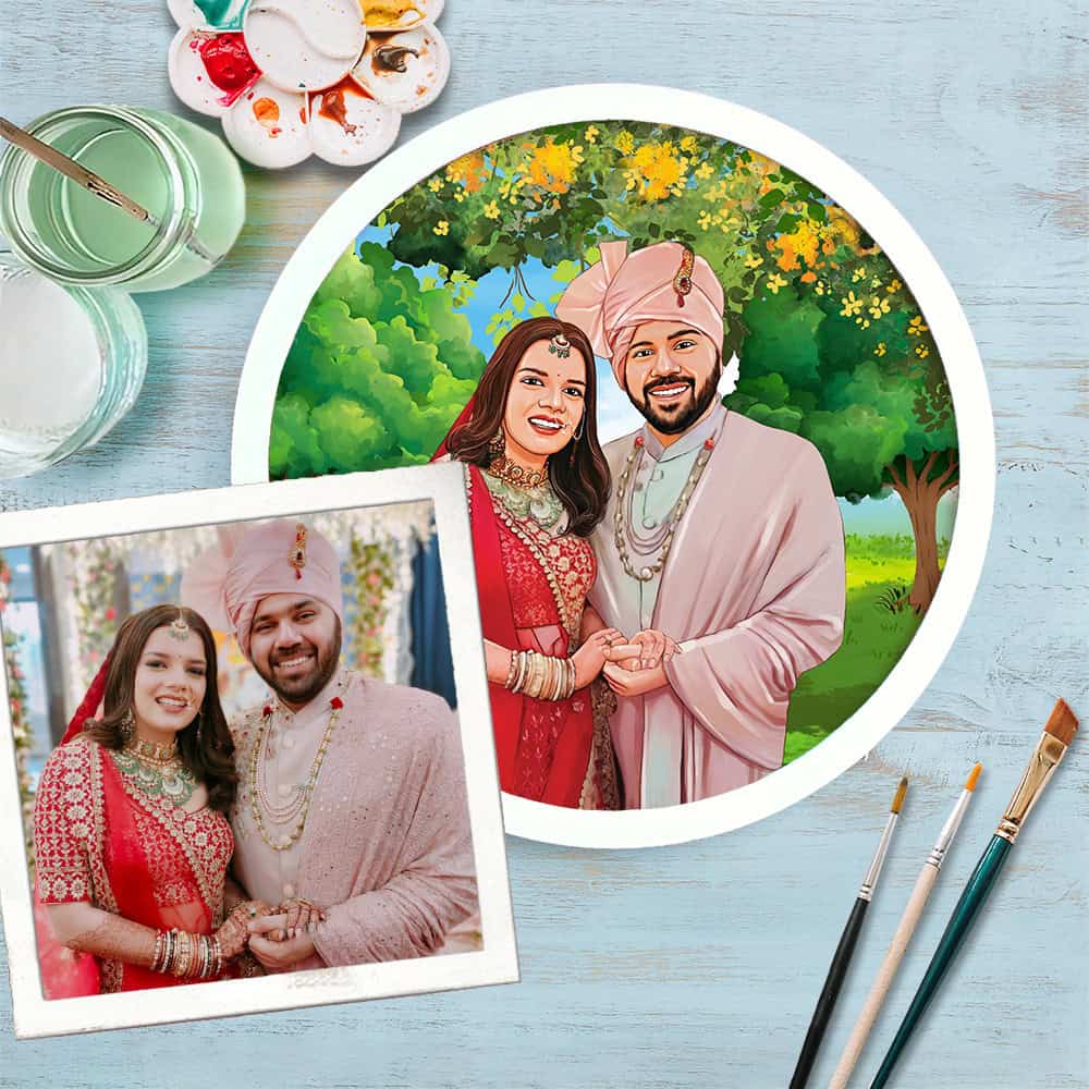 Handpainted Personalized Character Wedding Couple8 - Full frame - rangreli