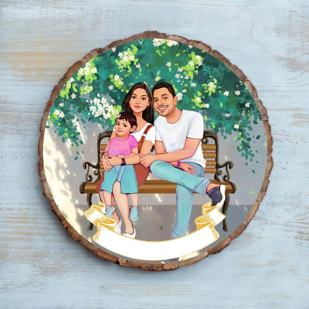 Handpainted Personalized Illustration Bark Nameplate - Holiday Couple 3 - rangreli