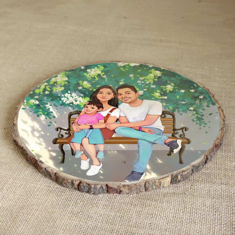 Handpainted Personalized Illustration Bark Nameplate - Holiday Couple 3 - rangreli