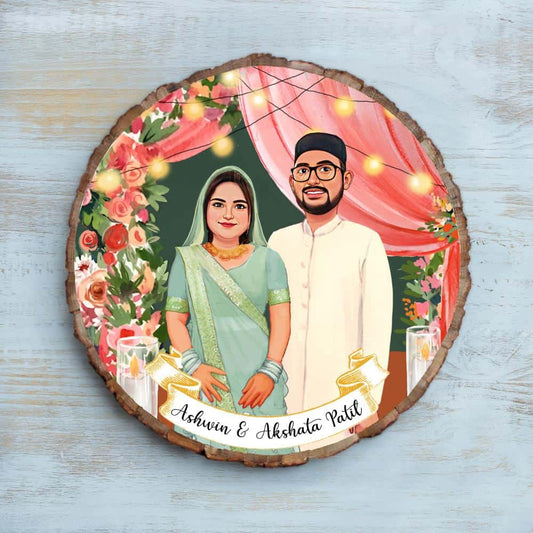 Handpainted Personalized Illustration Bark Nameplate -  Party Couple - rangreli