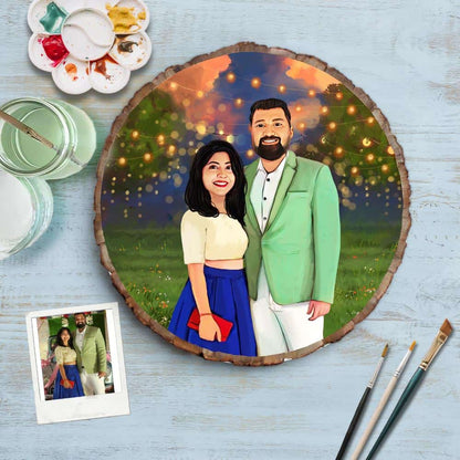 Handpainted Personalized Illustration Bark Nameplate - Wedding Couple 9 - rangreli