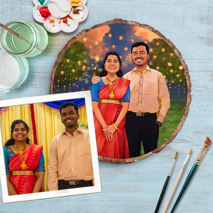 Handpainted Personalized Illustration Bark Nameplate - Wedding Couple 9 - rangreli