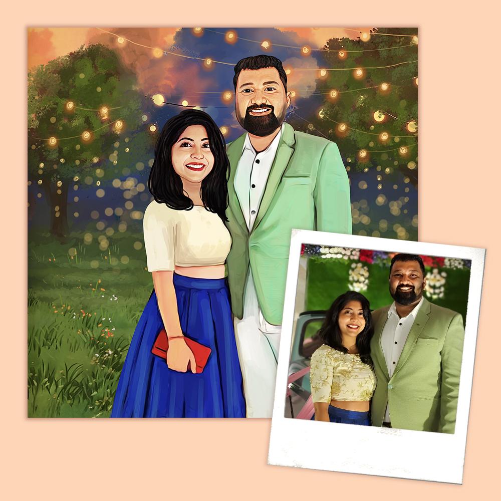 Rectangle Photo based Family Illustration Portrait - Dynamic Duo Moments - rangreli