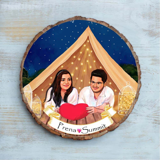 Handpainted Personalized Illustration Bark Nameplate - Holiday Couple 4 - rangreli