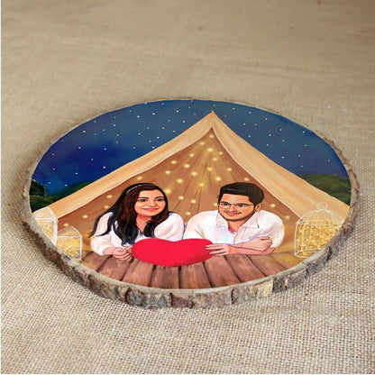 Handpainted Personalized Illustration Bark Nameplate - Holiday Couple 4 - rangreli