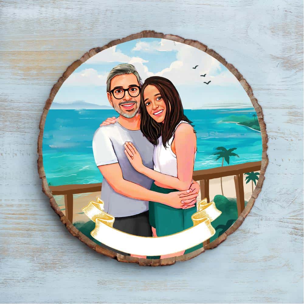 Handpainted Personalized Illustration Bark Nameplate - Holiday Couple 5 - rangreli