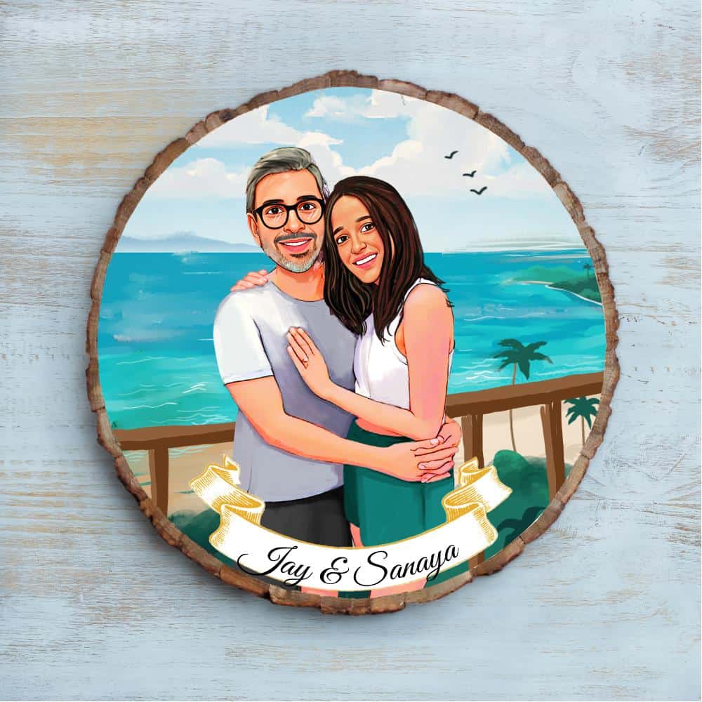 Handpainted Personalized Illustration Bark Nameplate - Holiday Couple 5 - rangreli