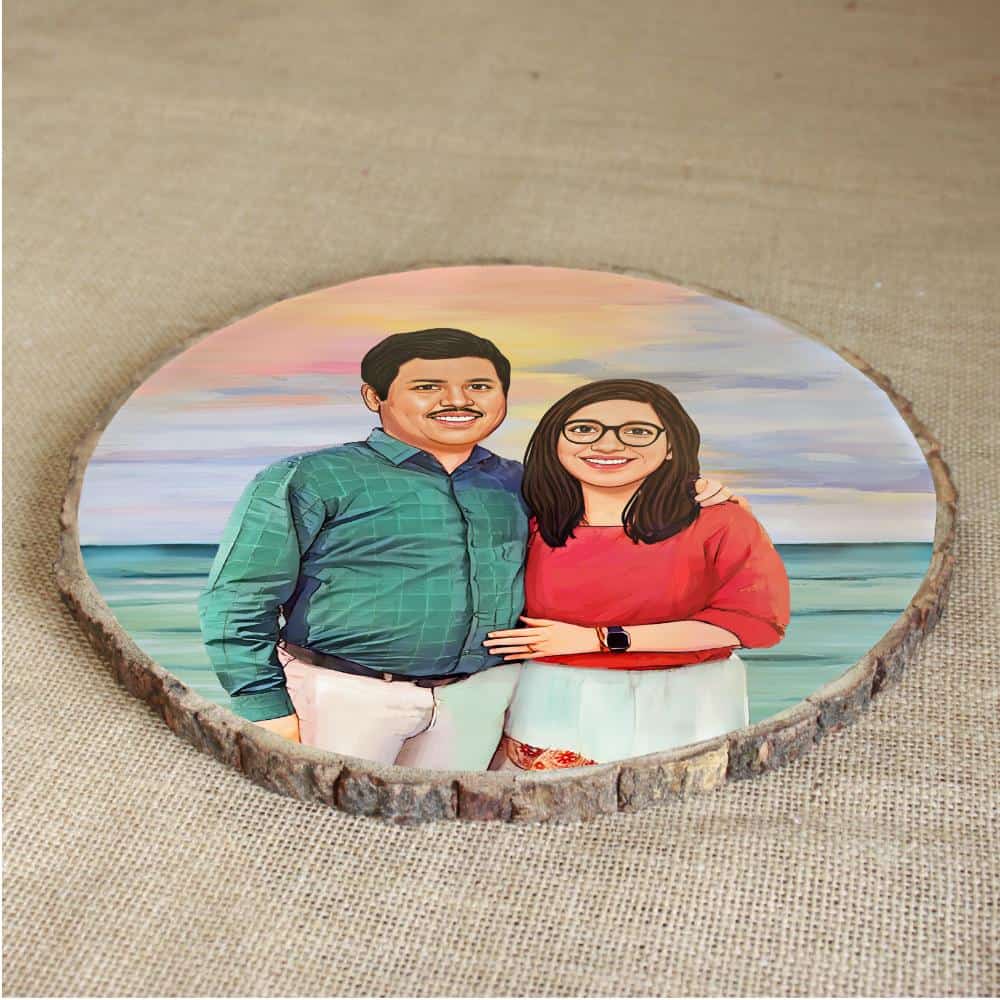 Handpainted Personalized Illustration Bark Nameplate - Holiday Couple 6 - rangreli