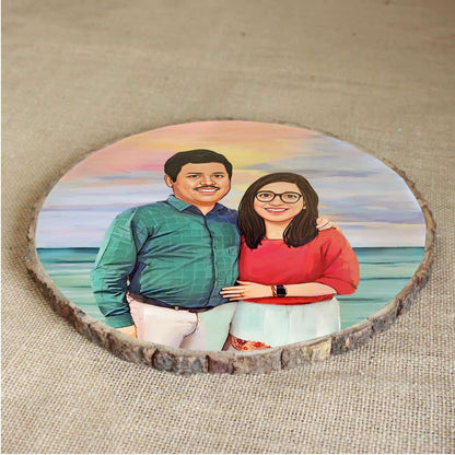 Handpainted Personalized Illustration Bark Nameplate - Holiday Couple 6 - rangreli