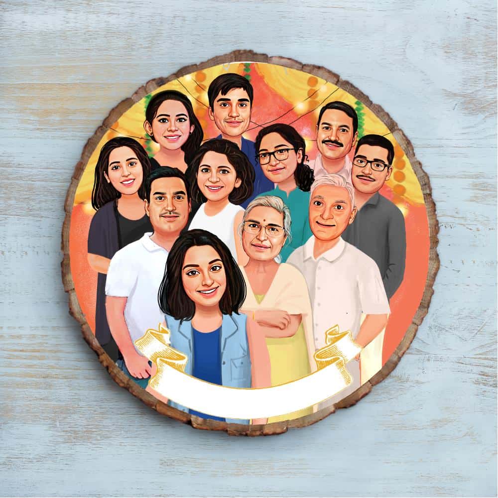 Handpainted Personalized Illustration Bark Nameplate - Family Time - rangreli