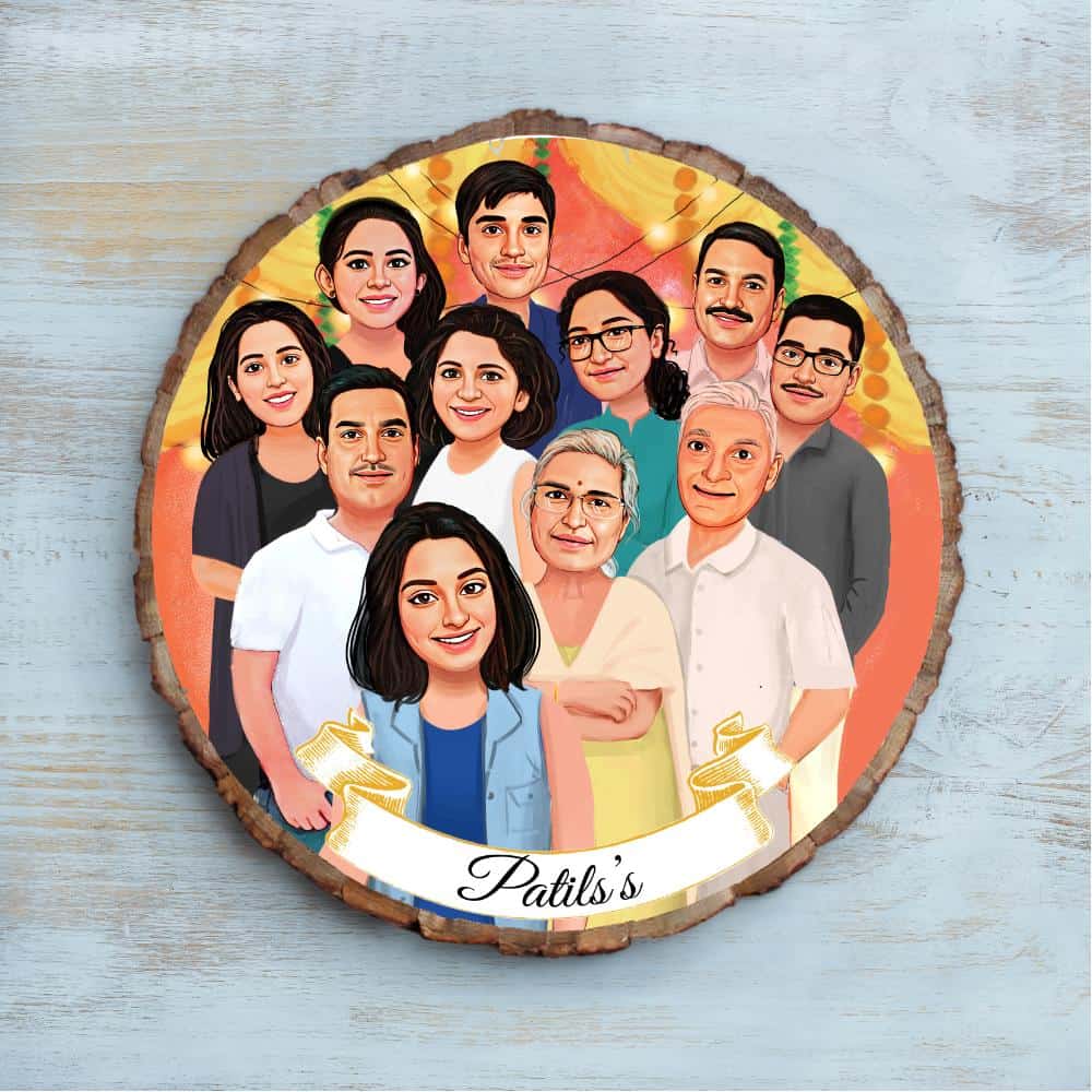 Handpainted Personalized Illustration Bark Nameplate - Family Time - rangreli