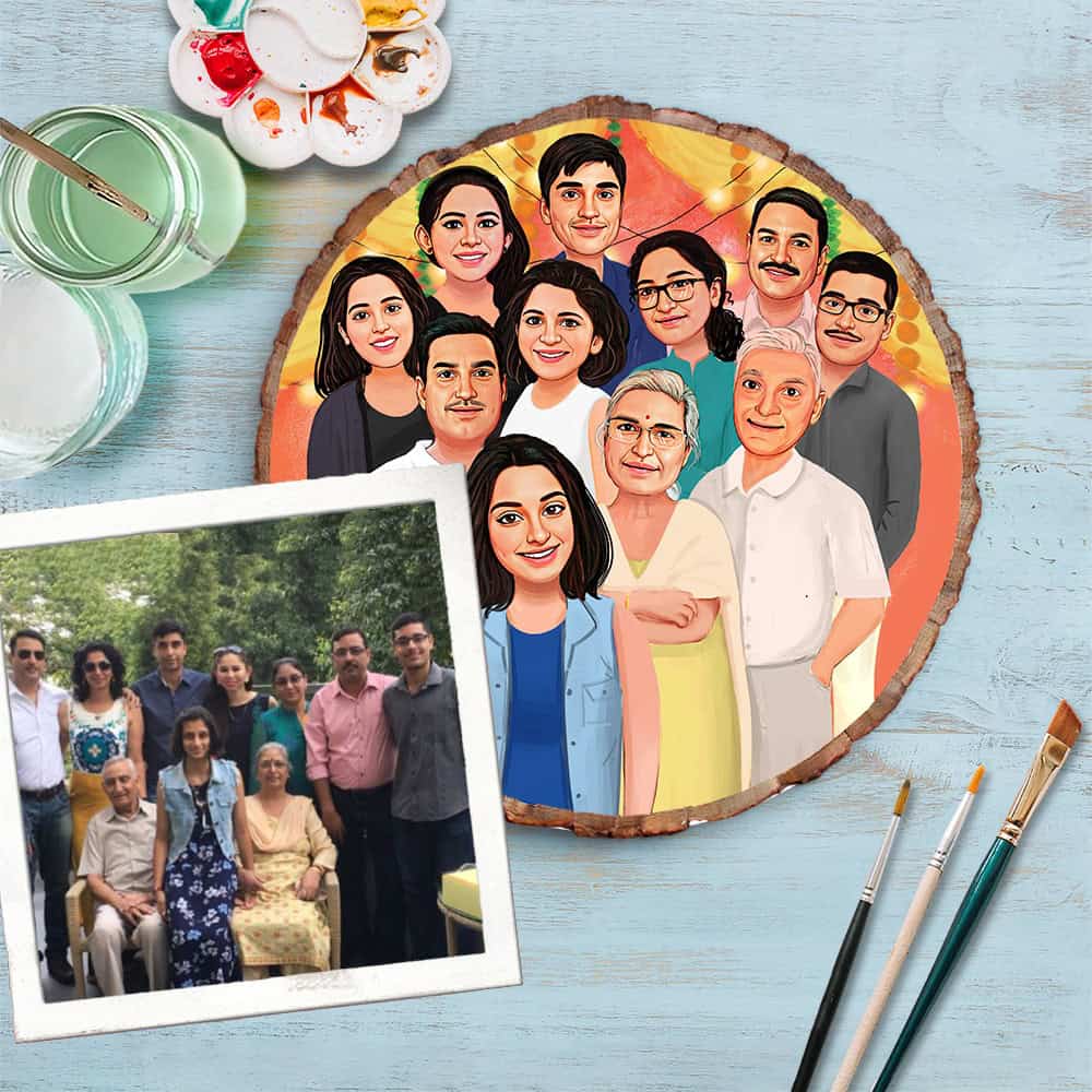 Handpainted Personalized Illustration Bark Nameplate - Family Time - rangreli