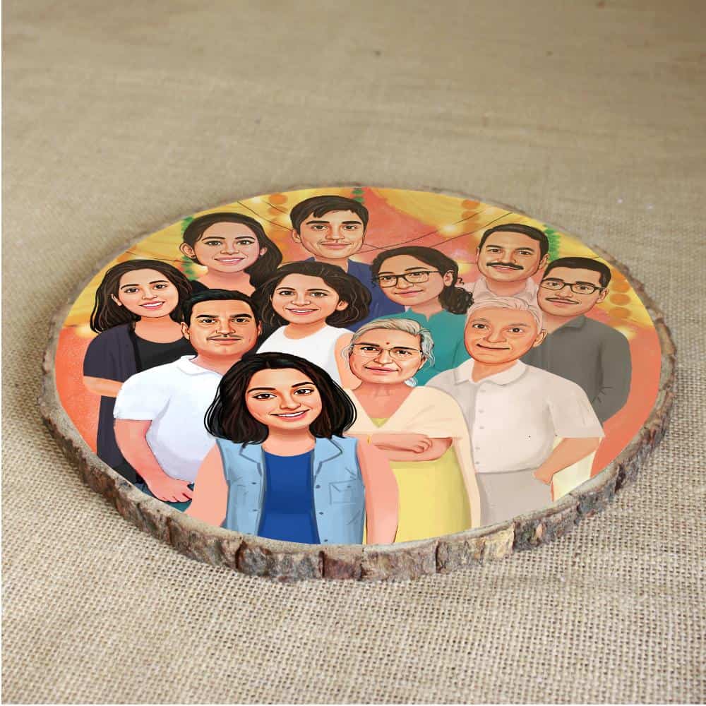 Handpainted Personalized Illustration Bark Nameplate - Family Time - rangreli