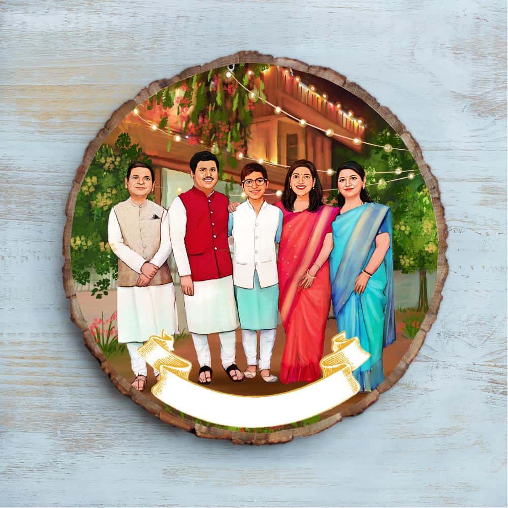 Handpainted Personalized Illustration Bark Nameplate - Family Time 2 - rangreli