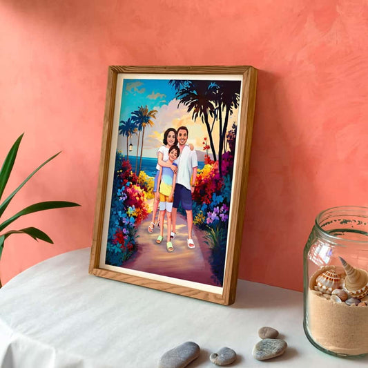 Rectangle Photo based Family Illustration Portrait - Family Beach Vibes - rangreli