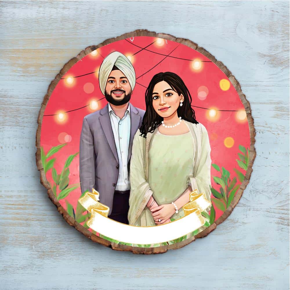 Handpainted Personalized Illustration Bark Nameplate - Wedding Couple 10 - rangreli