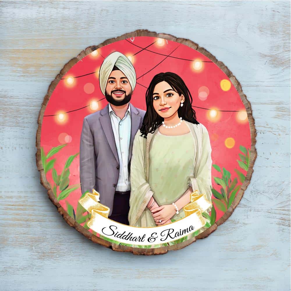 Handpainted Personalized Illustration Bark Nameplate - Wedding Couple 10 - rangreli