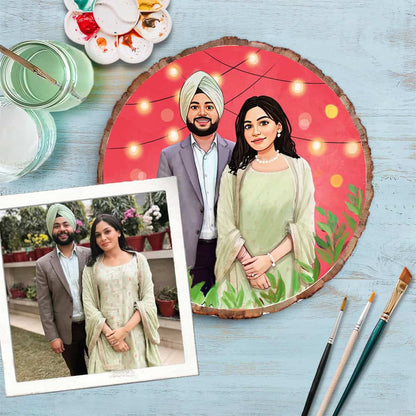 Handpainted Personalized Illustration Bark Nameplate - Wedding Couple 10 - rangreli