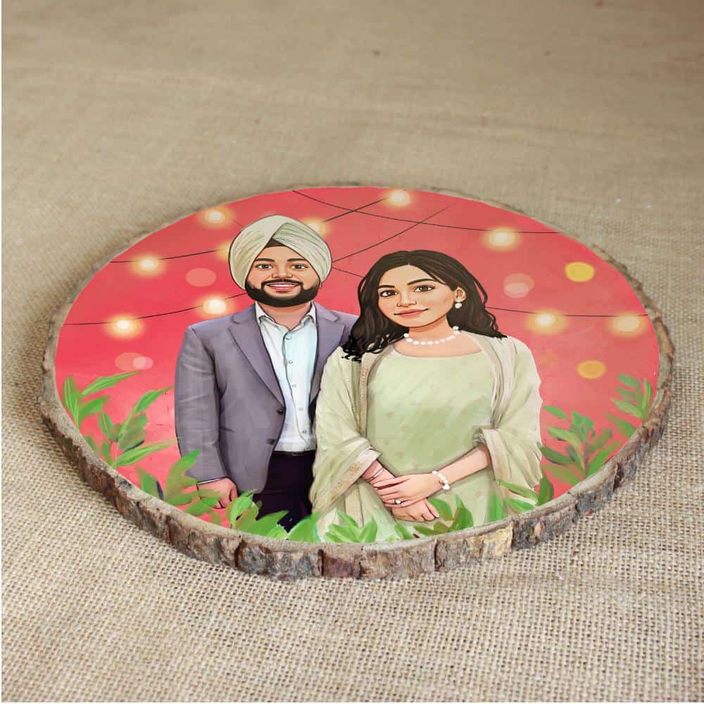 Handpainted Personalized Illustration Bark Nameplate - Wedding Couple 10 - rangreli