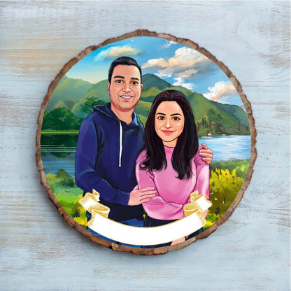 Handpainted Personalized Illustration Bark Nameplate - Holiday Couple 8 - rangreli