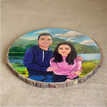 Handpainted Personalized Illustration Bark Nameplate - Holiday Couple 8 - rangreli