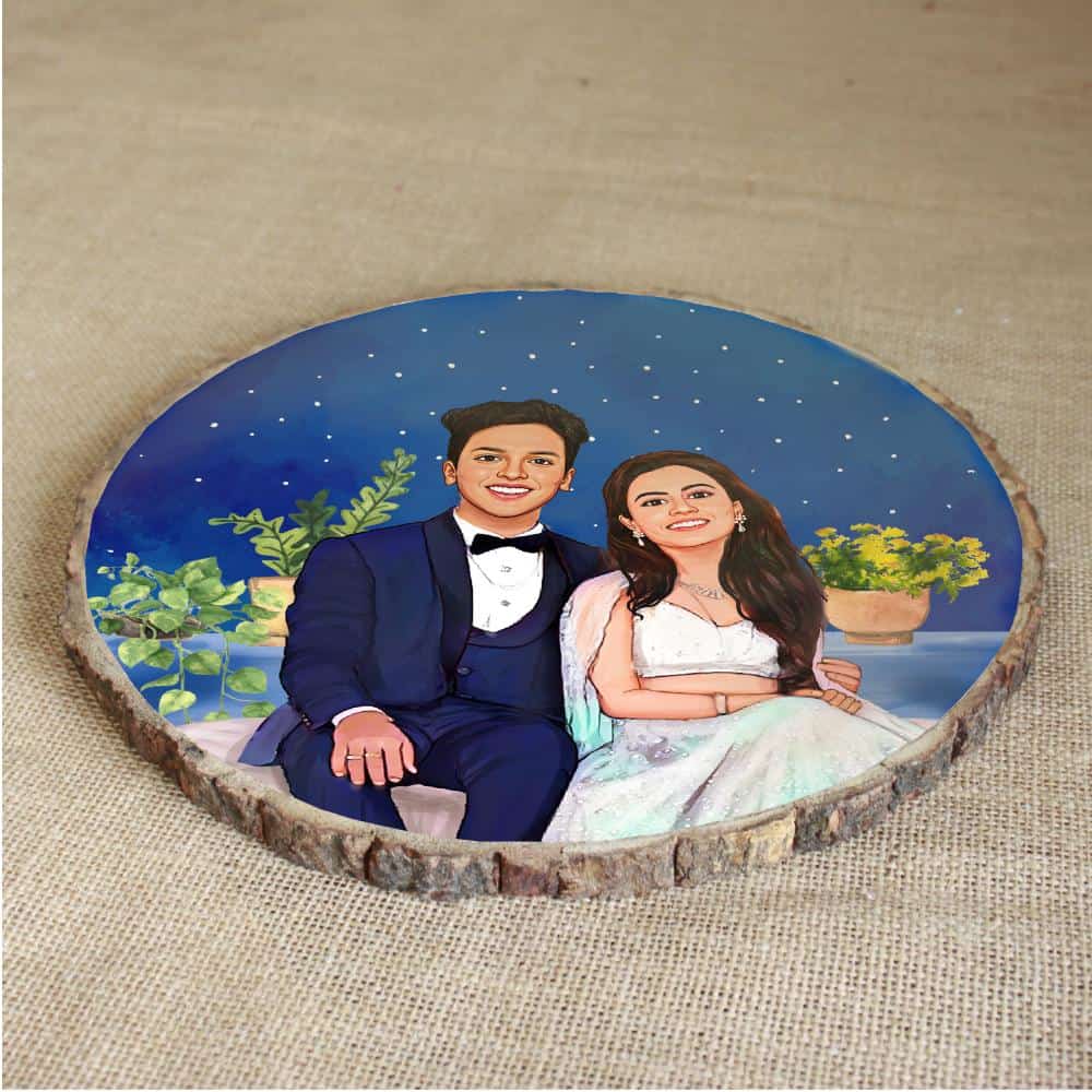 Handpainted Personalized Illustration Bark Nameplate - Wedding Couple11 - rangreli