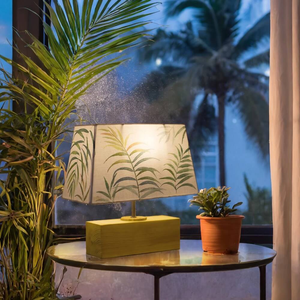 Rectangle Table Lamp - Green Palm Lamp Shade