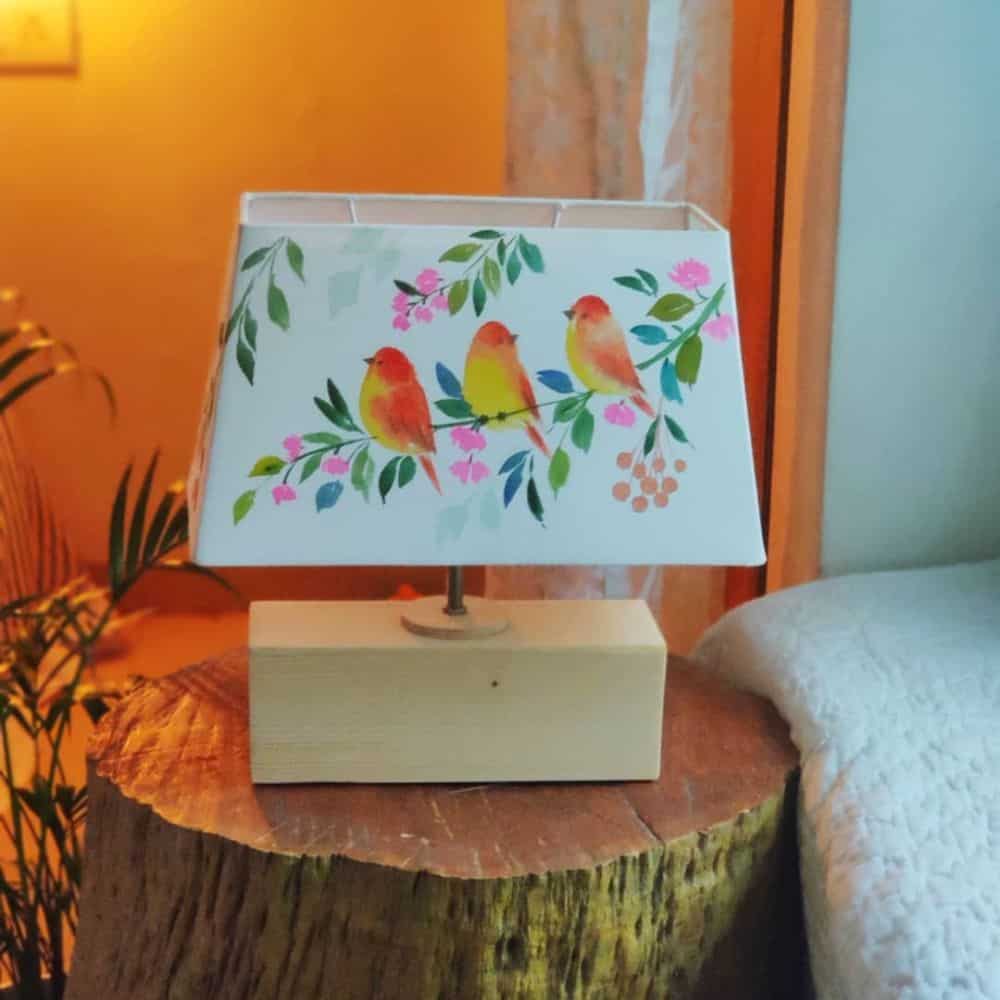 Rectangle Table Lamp - Perching Birds Lamp Shade - rangreli