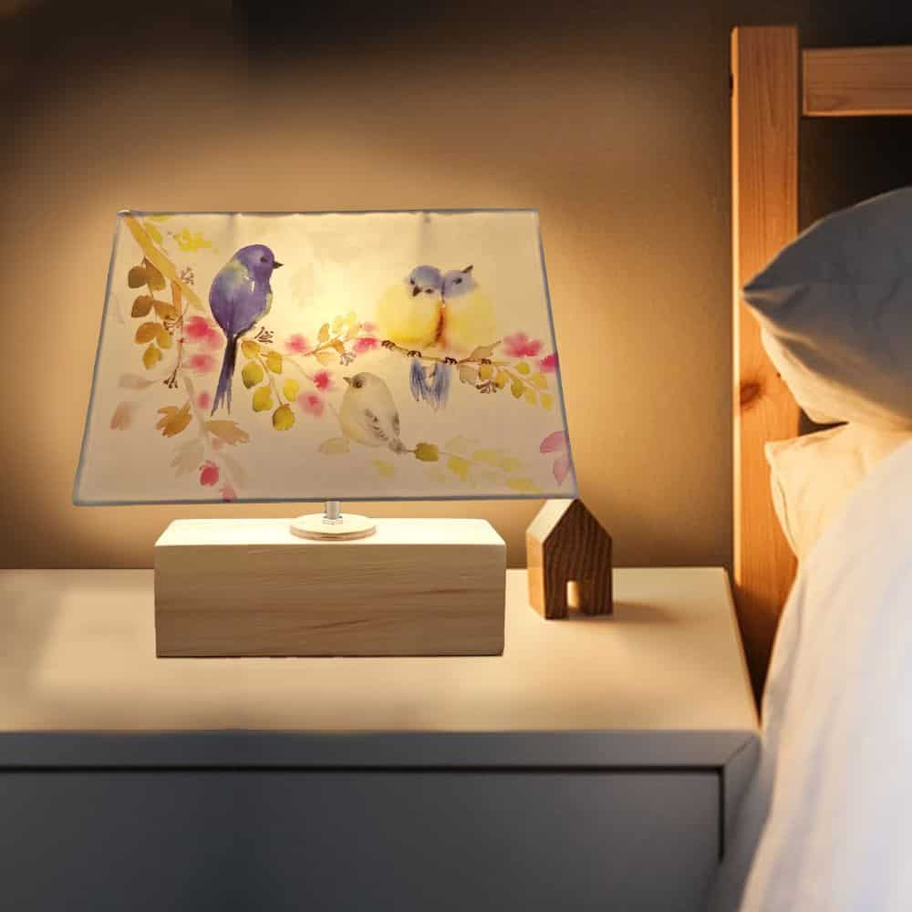 Rectangle Table Lamp - Perching Birds Lamp Shade - rangreli