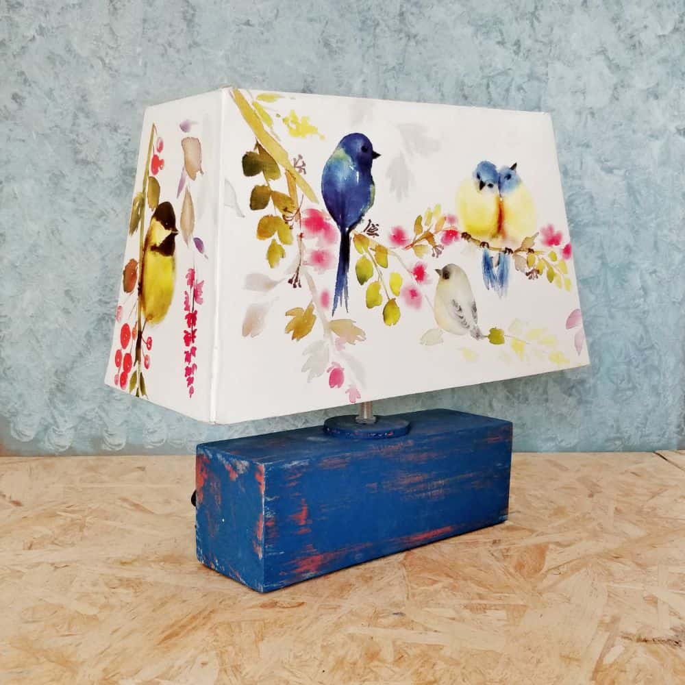 Rectangle Table Lamp - Perching Birds Lamp Shade - rangreli