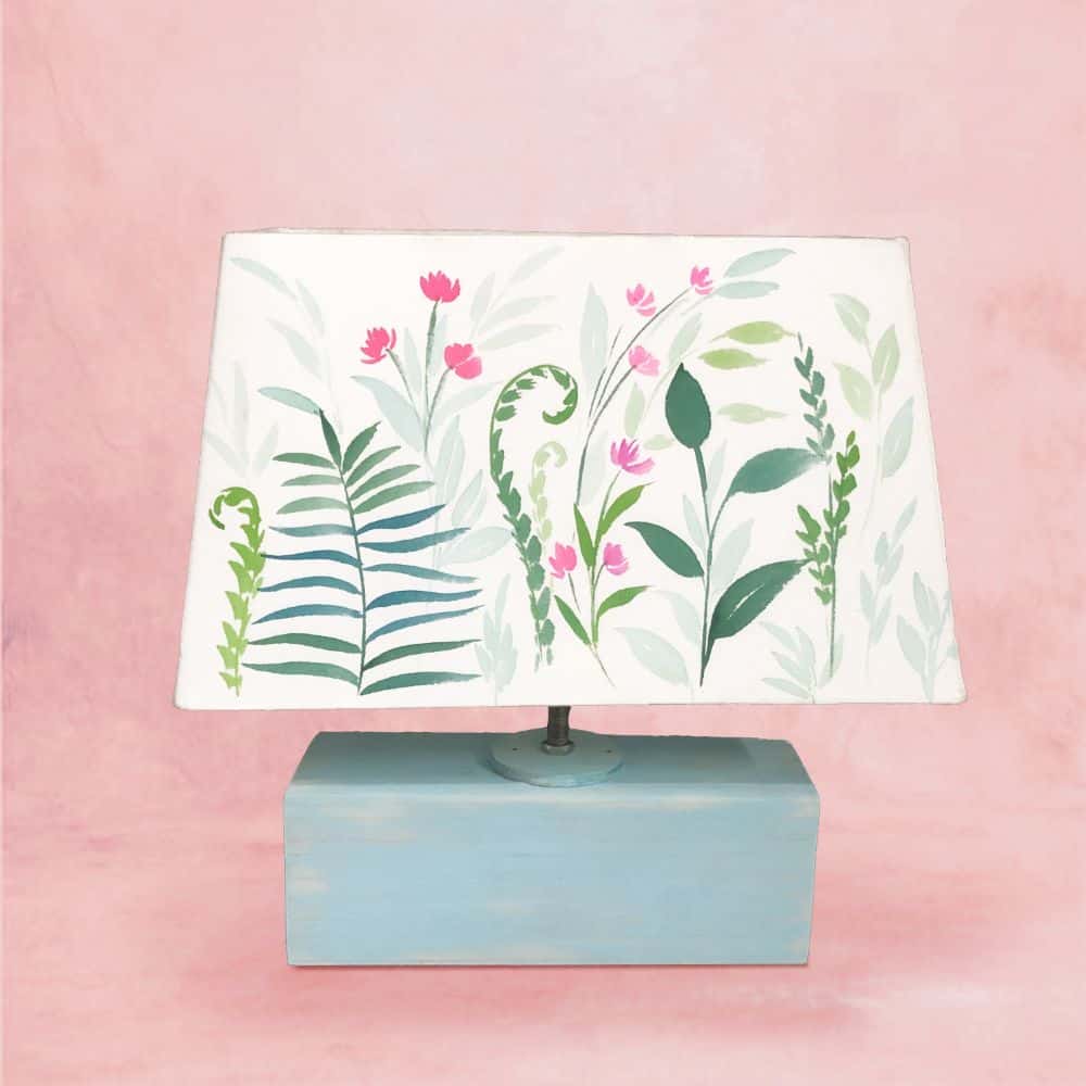 Rectangle Table Lamp - Green Fern Lamp Shade - rangreli