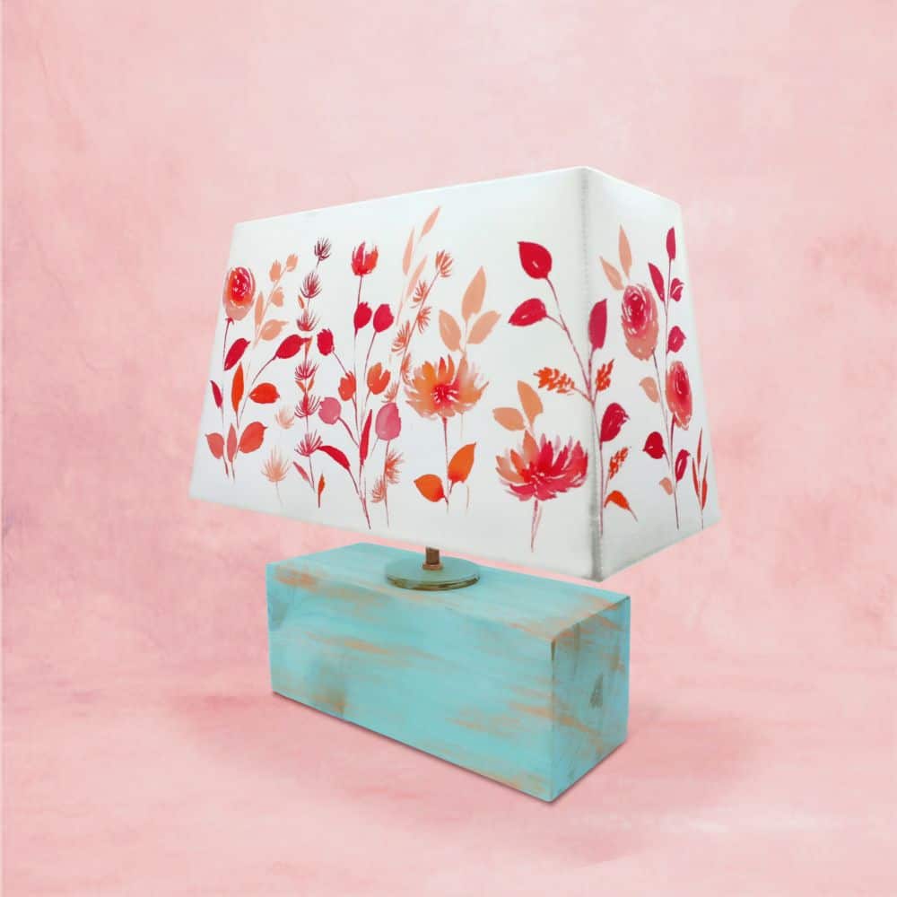 Rectangle Table Lamp - Red Floral Lamp Shade - rangreli