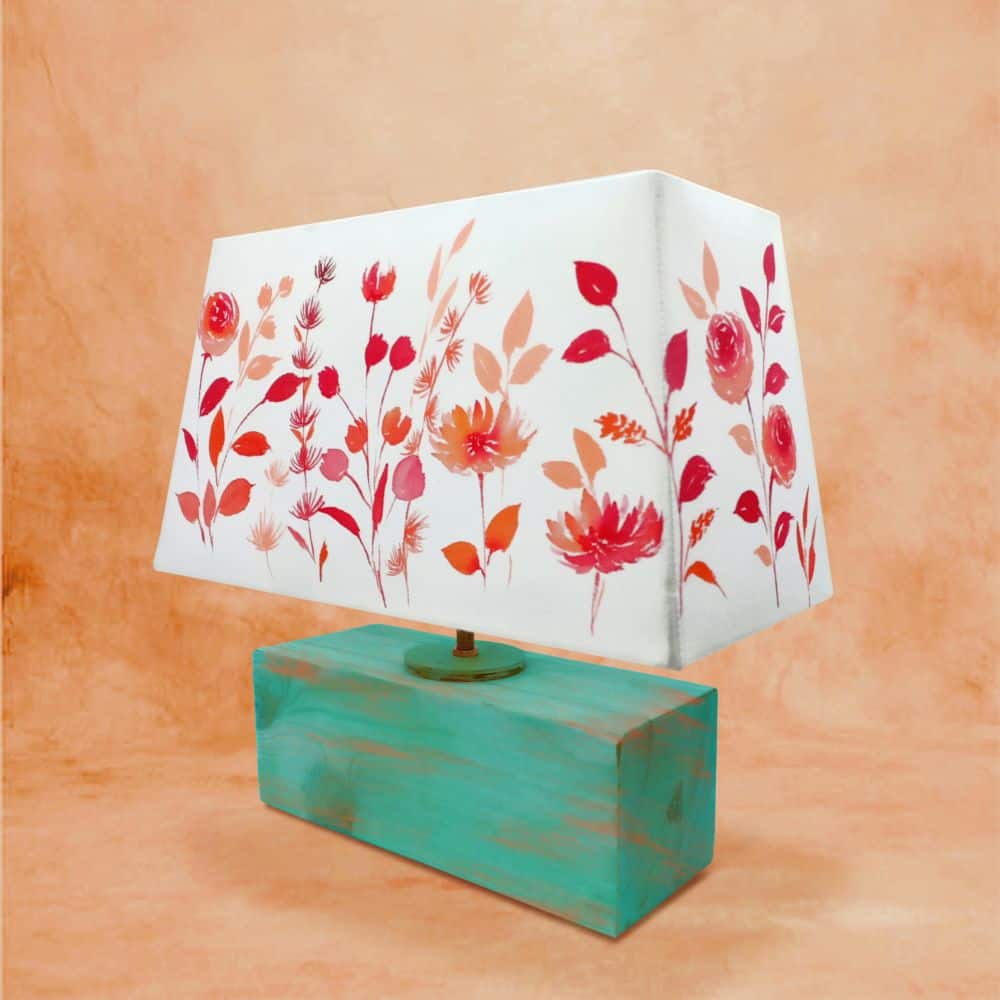 Rectangle Table Lamp - Red Floral Lamp Shade - rangreli