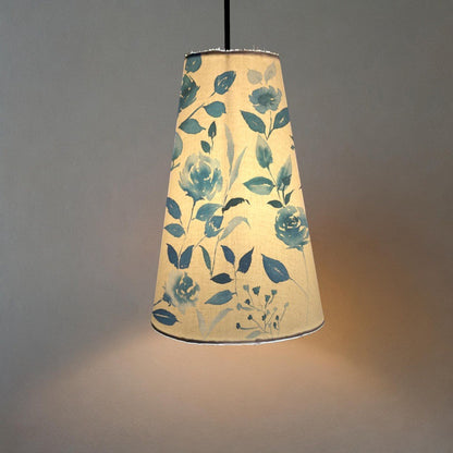 Long Cone Pendant Lamp - Blue Monochrome Floral 3079 - rangreli