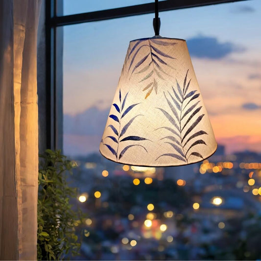 Cone Pendant Lamp - Blue Palm Leaves