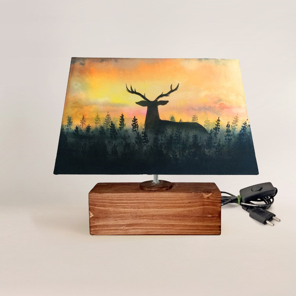 Rectangle Table Lamp - Deer Sunset Lamp Shade 3089 - rangreli