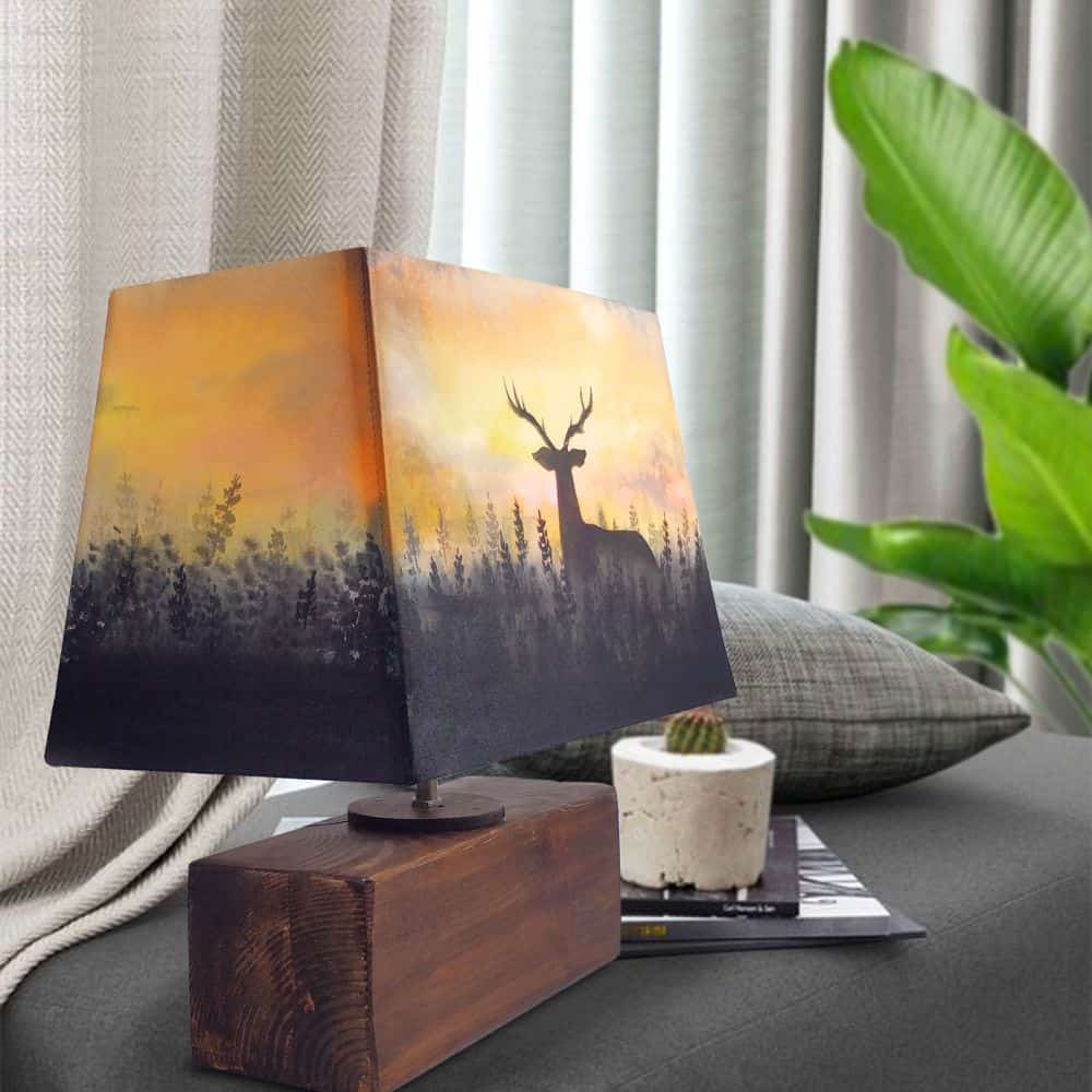 Rectangle Table Lamp - Deer Sunset Lamp Shade - rangreli