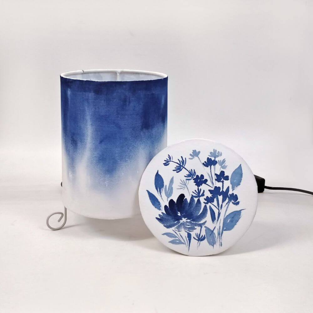 Cylinder Table Lamp - Blue Ombre Lamp shade with Lid - rangreli