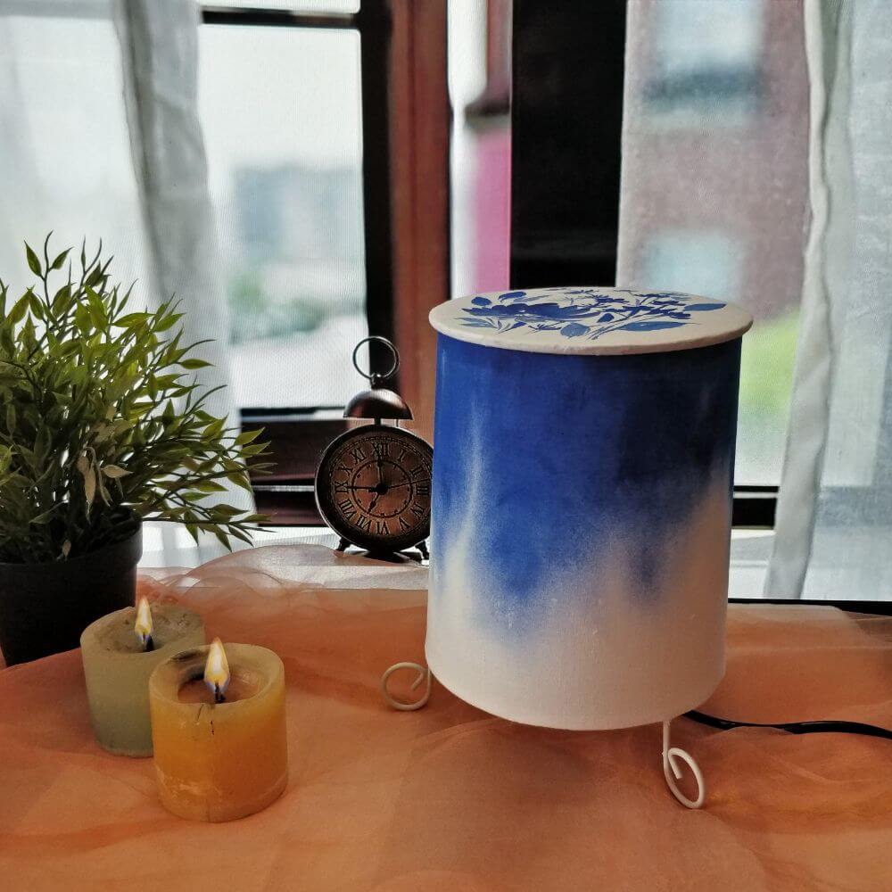 Cylinder Table Lamp - Blue Ombre Lamp shade with Lid - rangreli