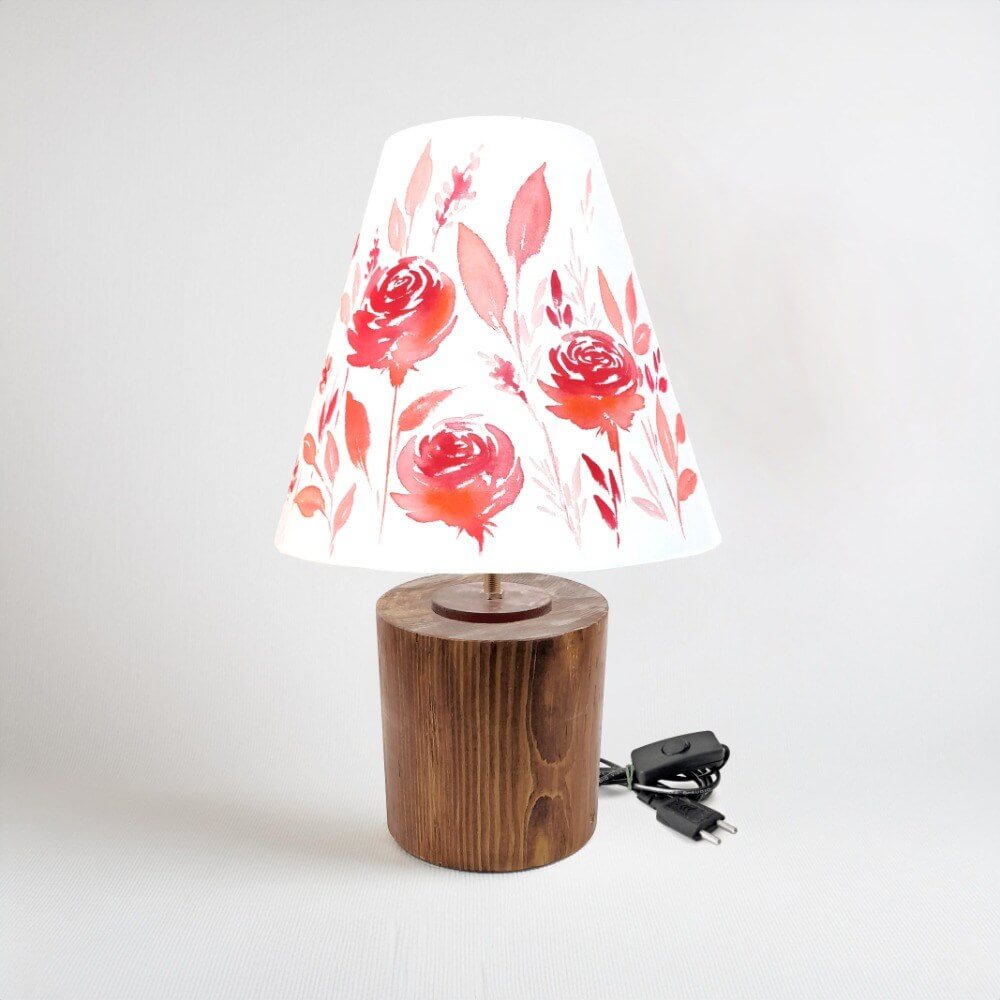 Cone Table Lamp - Red Floral Lamp Shade 3095 - rangreli