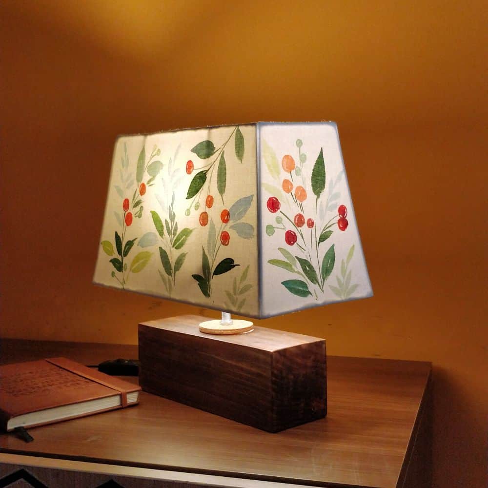 Rectangle Table Lamp - Red Berries Lamp Shade - rangreli