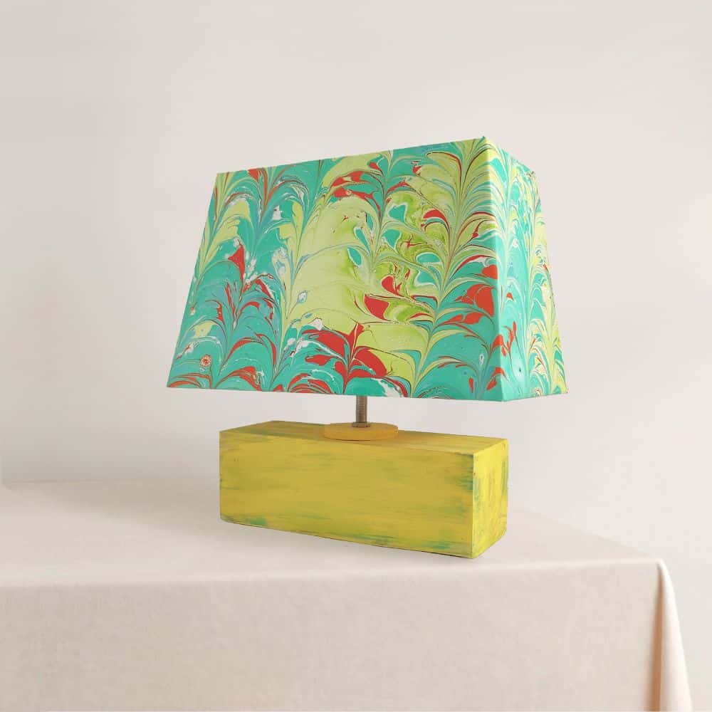 Modern Table Lamp - Marbling | Green and Yellow - rangreli