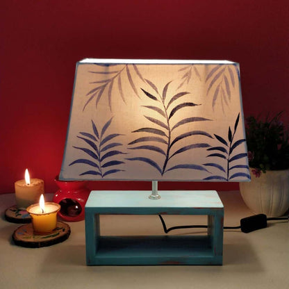 Rectangle Table Lamp - Blue Fern Lamp Shade - rangreli